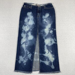 Rave 4 Real Denim Maxi Skirt Womens‎ 11 Blue Bleach Splatter Y2K Grunge Raw Hem